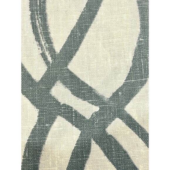 West Elm Scribble Lattice Cotton Canvas Curtain Set of 2 Ivory & Blue 48" x 84” - Picture 2 of 6